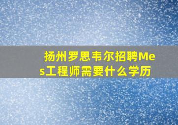 扬州罗思韦尔招聘Mes工程师需要什么学历