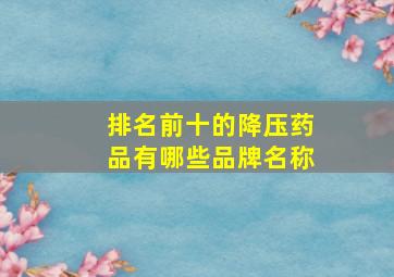 排名前十的降压药品有哪些品牌名称