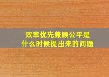 效率优先兼顾公平是什么时候提出来的问题