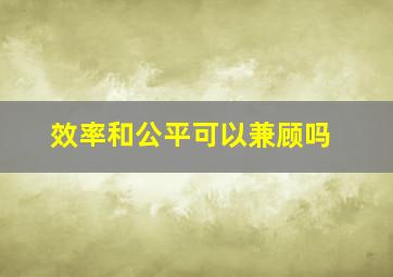 效率和公平可以兼顾吗