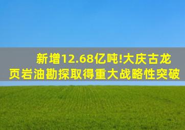 新增12.68亿吨!大庆古龙页岩油勘探取得重大战略性突破