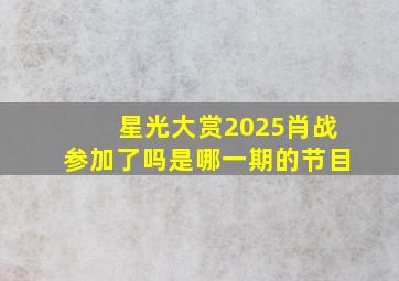 星光大赏2025肖战参加了吗是哪一期的节目