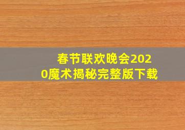 春节联欢晚会2020魔术揭秘完整版下载