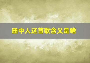 曲中人这首歌含义是啥