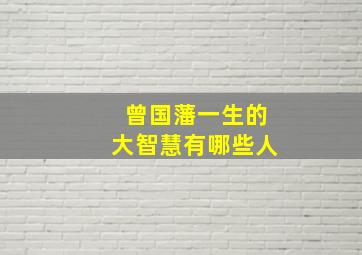 曾国藩一生的大智慧有哪些人