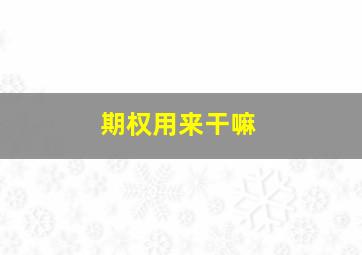 期权用来干嘛