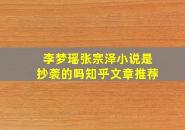 李梦瑶张宗泽小说是抄袭的吗知乎文章推荐