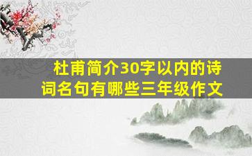 杜甫简介30字以内的诗词名句有哪些三年级作文