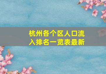 杭州各个区人口流入排名一览表最新