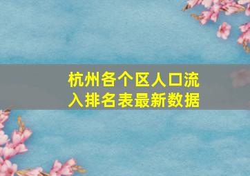 杭州各个区人口流入排名表最新数据