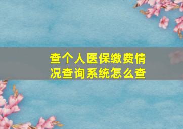 查个人医保缴费情况查询系统怎么查