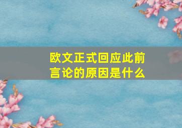 欧文正式回应此前言论的原因是什么