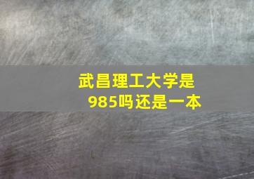 武昌理工大学是985吗还是一本