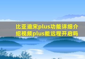 比亚迪宋plus功能详细介绍视频plus能远程开启吗