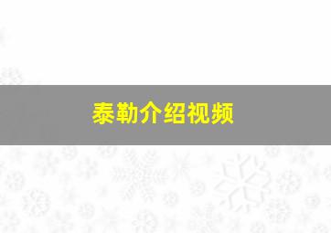 泰勒介绍视频