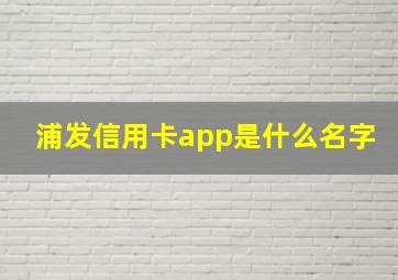 浦发信用卡app是什么名字