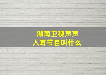 湖南卫视声声入耳节目叫什么