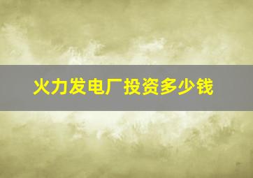 火力发电厂投资多少钱