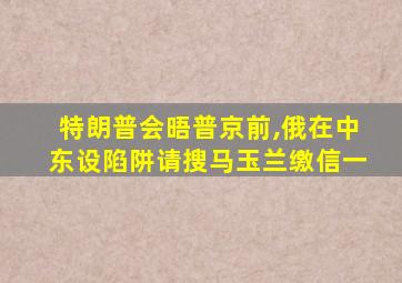 特朗普会晤普京前,俄在中东设陷阱请搜马玉兰缴信一