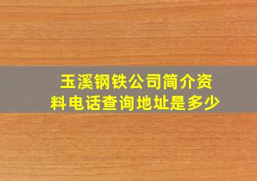 玉溪钢铁公司简介资料电话查询地址是多少