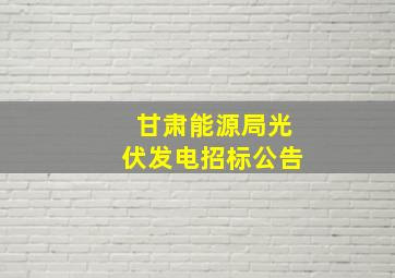 甘肃能源局光伏发电招标公告