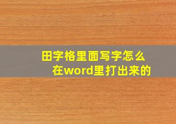 田字格里面写字怎么在word里打出来的