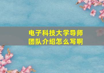 电子科技大学导师团队介绍怎么写啊