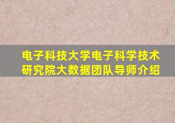 电子科技大学电子科学技术研究院大数据团队导师介绍