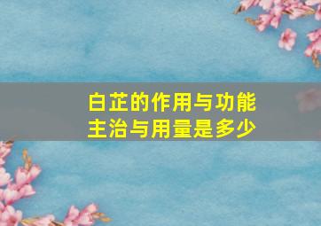 白芷的作用与功能主治与用量是多少