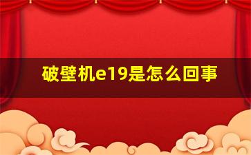 破壁机e19是怎么回事