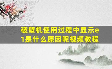 破壁机使用过程中显示e1是什么原因呢视频教程