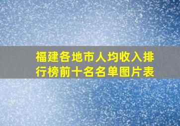 福建各地市人均收入排行榜前十名名单图片表