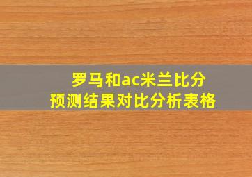 罗马和ac米兰比分预测结果对比分析表格