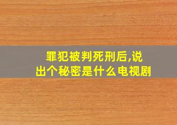 罪犯被判死刑后,说出个秘密是什么电视剧