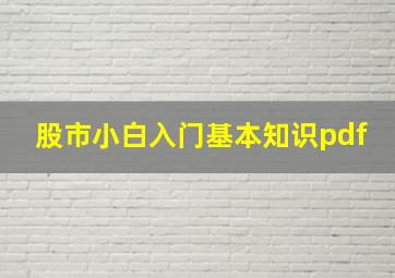 股市小白入门基本知识pdf