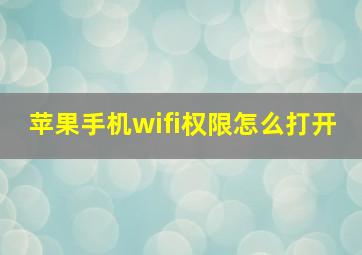 苹果手机wifi权限怎么打开