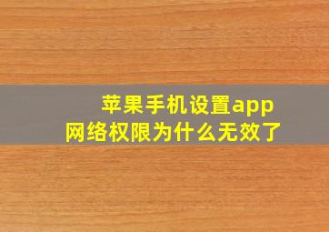 苹果手机设置app网络权限为什么无效了