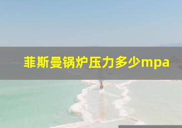 菲斯曼锅炉压力多少mpa