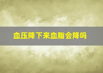 血压降下来血脂会降吗