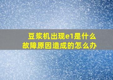 豆浆机出现e1是什么故障原因造成的怎么办