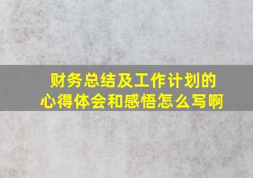 财务总结及工作计划的心得体会和感悟怎么写啊