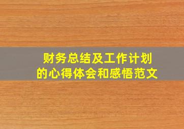 财务总结及工作计划的心得体会和感悟范文