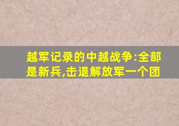 越军记录的中越战争:全部是新兵,击退解放军一个团