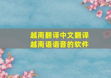 越南翻译中文翻译越南语语音的软件