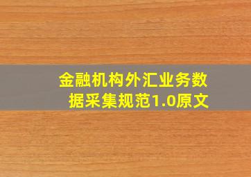 金融机构外汇业务数据采集规范1.0原文