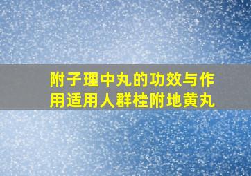 附子理中丸的功效与作用适用人群桂附地黄丸