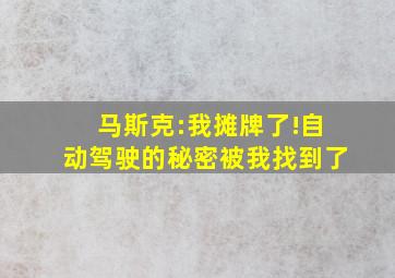 马斯克:我摊牌了!自动驾驶的秘密被我找到了