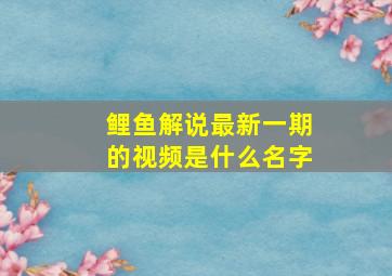 鲤鱼解说最新一期的视频是什么名字