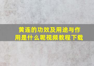 黄连的功效及用途与作用是什么呢视频教程下载