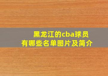 黑龙江的cba球员有哪些名单图片及简介